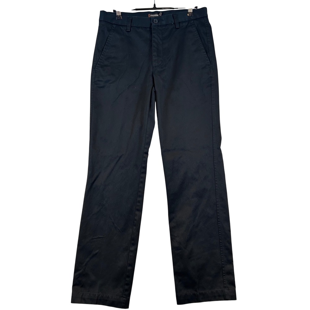 Dockers D1 Slim Fit Black Chino Pants Mens 30x32 Cotton Flat Front Khakis Preppy